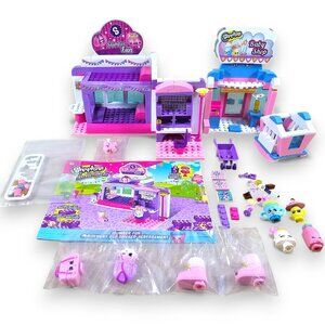 Moose Toys Shopkins Kinstructions Blocks Lot Slumber Fun & Baby Shop w/ Figures